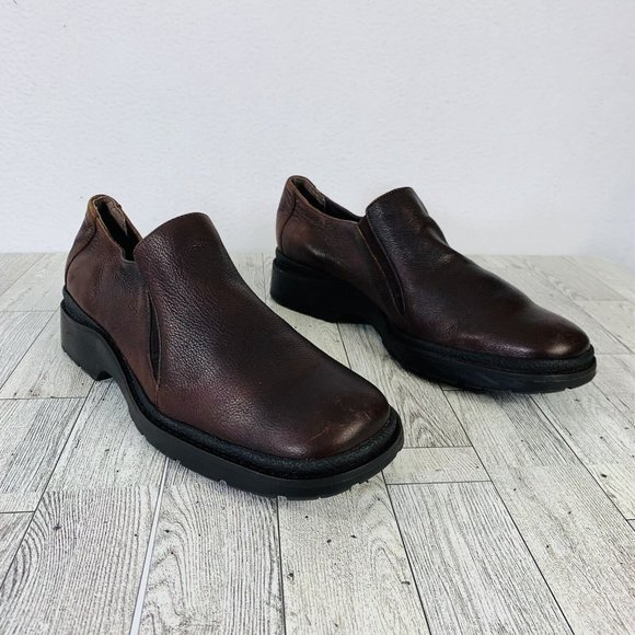 Aerosoles Mule Loafer Size 10 Brown Leather Retro Slip On Shoe Square Toe Chunky - Picture 3 of 13